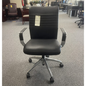 Used adjustable black ribbed leather office chair with high back