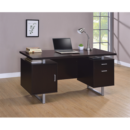 Glavan 60 in. rectangular cappuccino 1-Drawer office writing desk with file cabinet