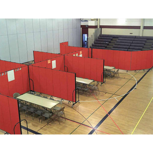 Portable room dividers set up in a gym