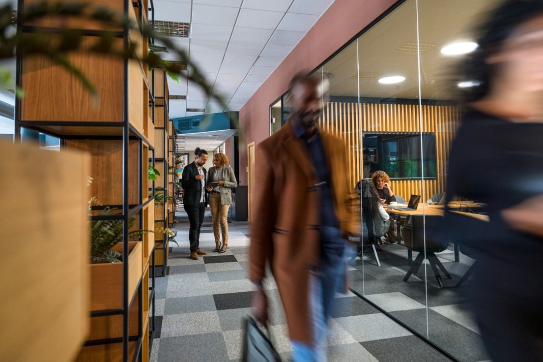 Hallway of busy modern office in Atlanta, GA