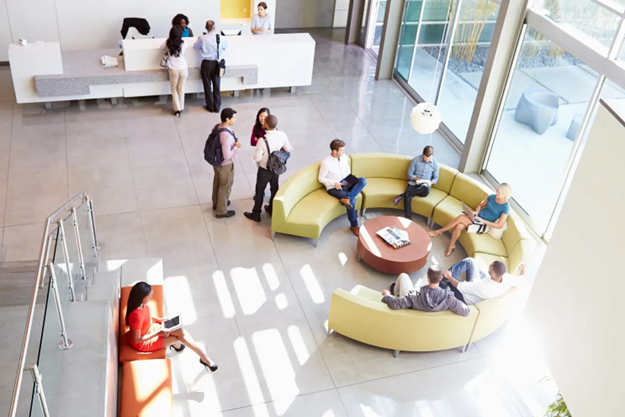 Busy Atlanta, GA office lobby