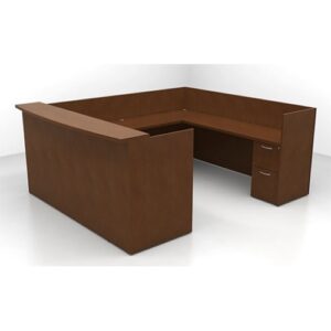 A three-sided reception desk is available at the Office Furniture Expo in Atlanta, GA