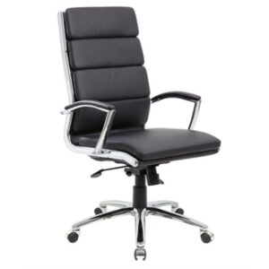 Executive desk chair BOFE9471EXPO, black leather upholstery, chrome base, located in Atlanta, GA