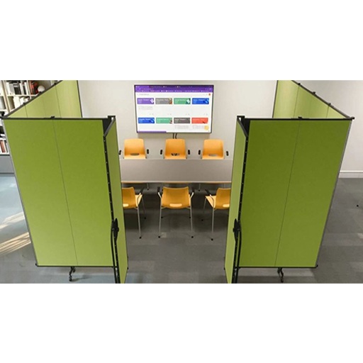 Conference room featuring portable room dividers and green chairs in Atlanta, GA
