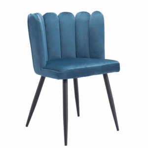 Blue velvet dining chair with black legs, showcased in Breakroom ZUOOFEADELEXPO, Atlanta, GA