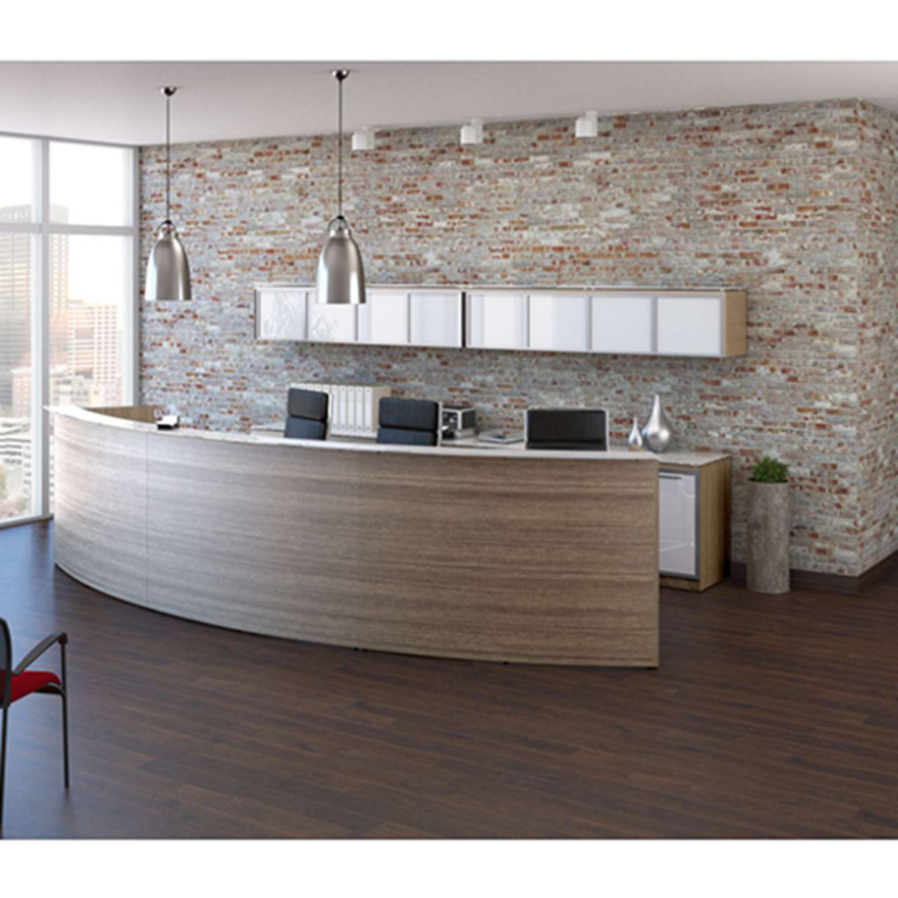 modern curved reception desk